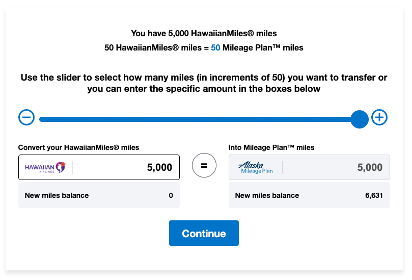 Transferring Hawaiian miles to Alaska Airlines
