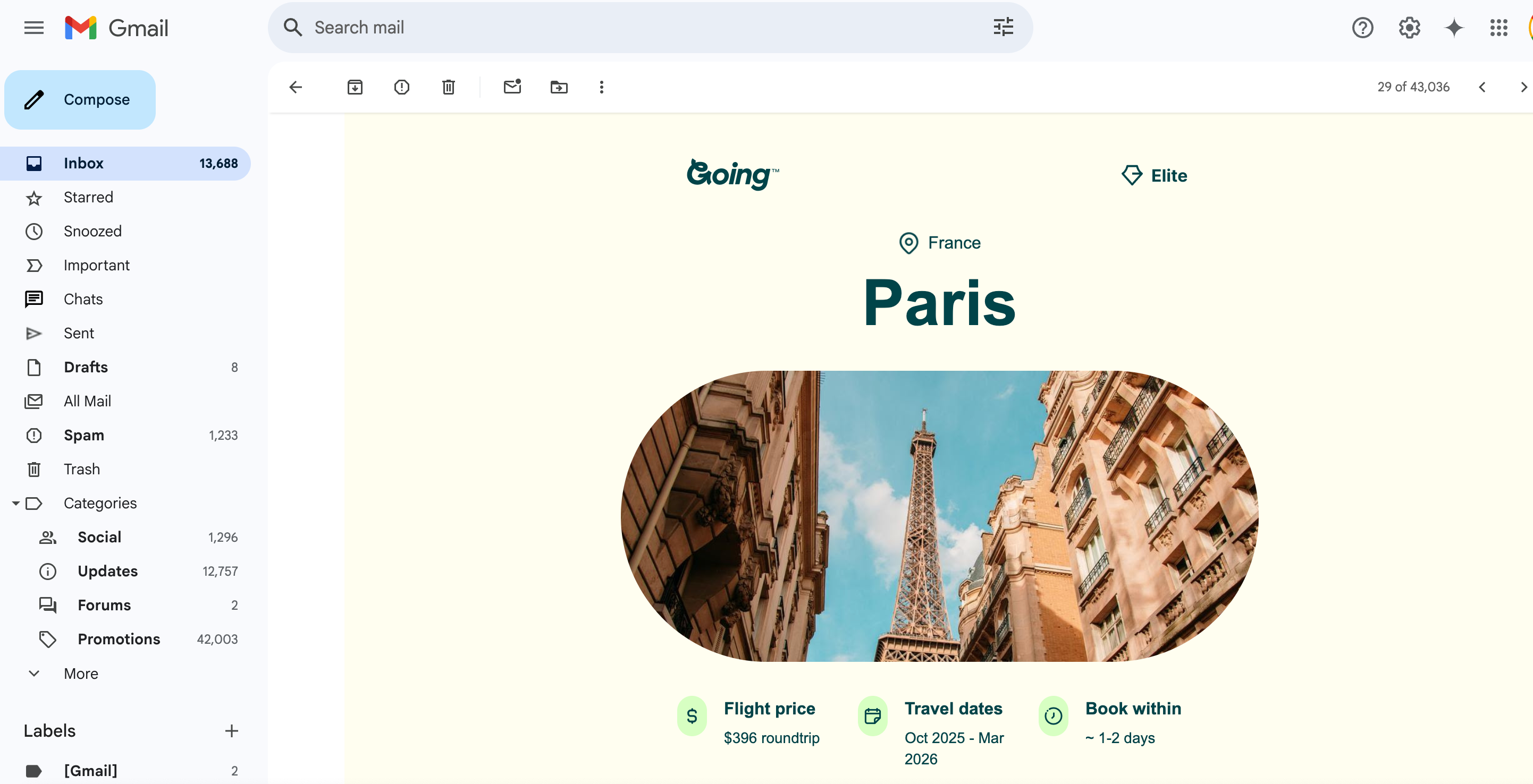 Emailed deal alert to Paris.