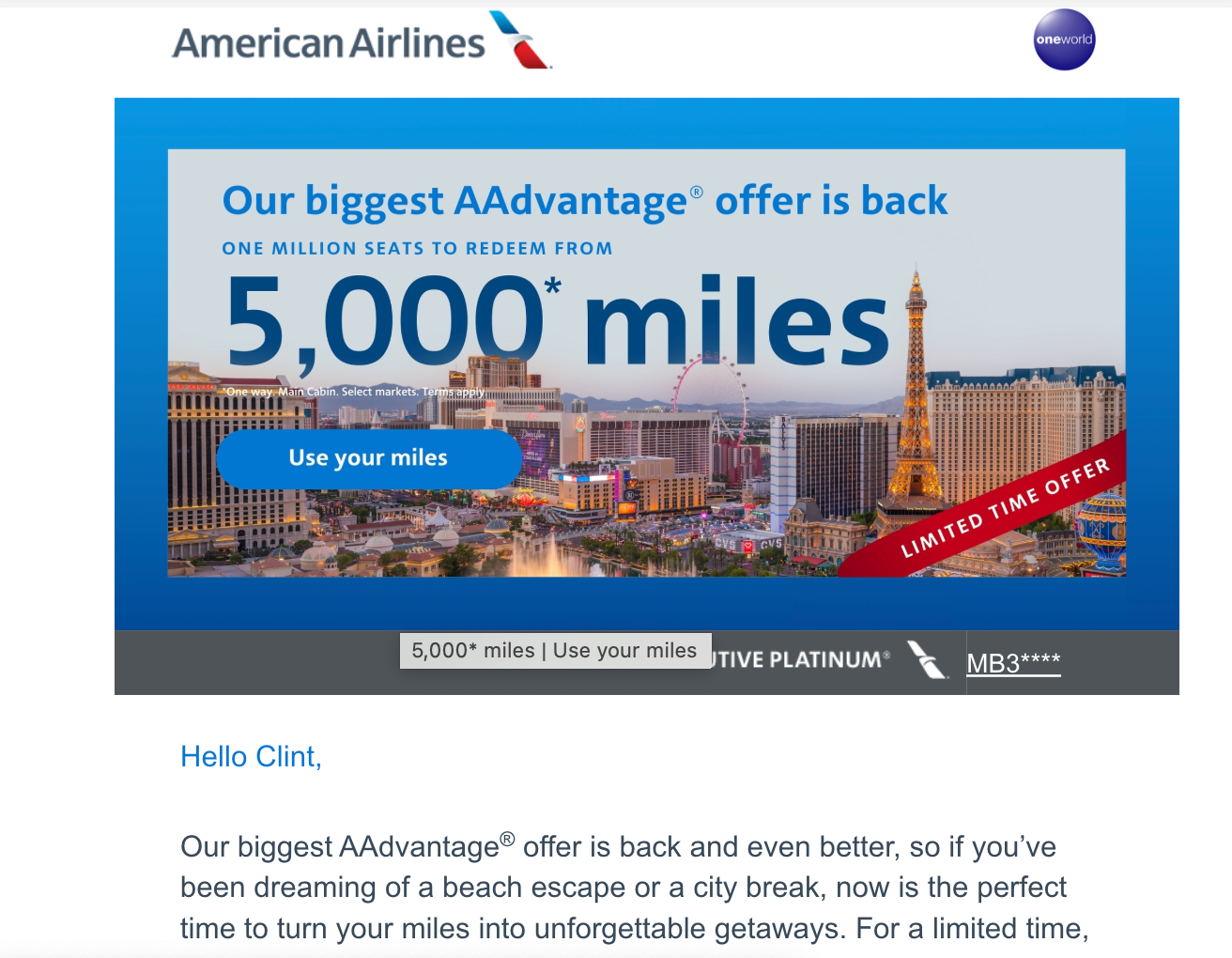 American Airlines sale notification. 