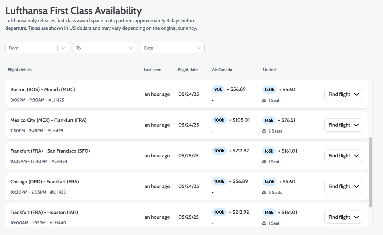 Points Path Lufthansa first class dashboard