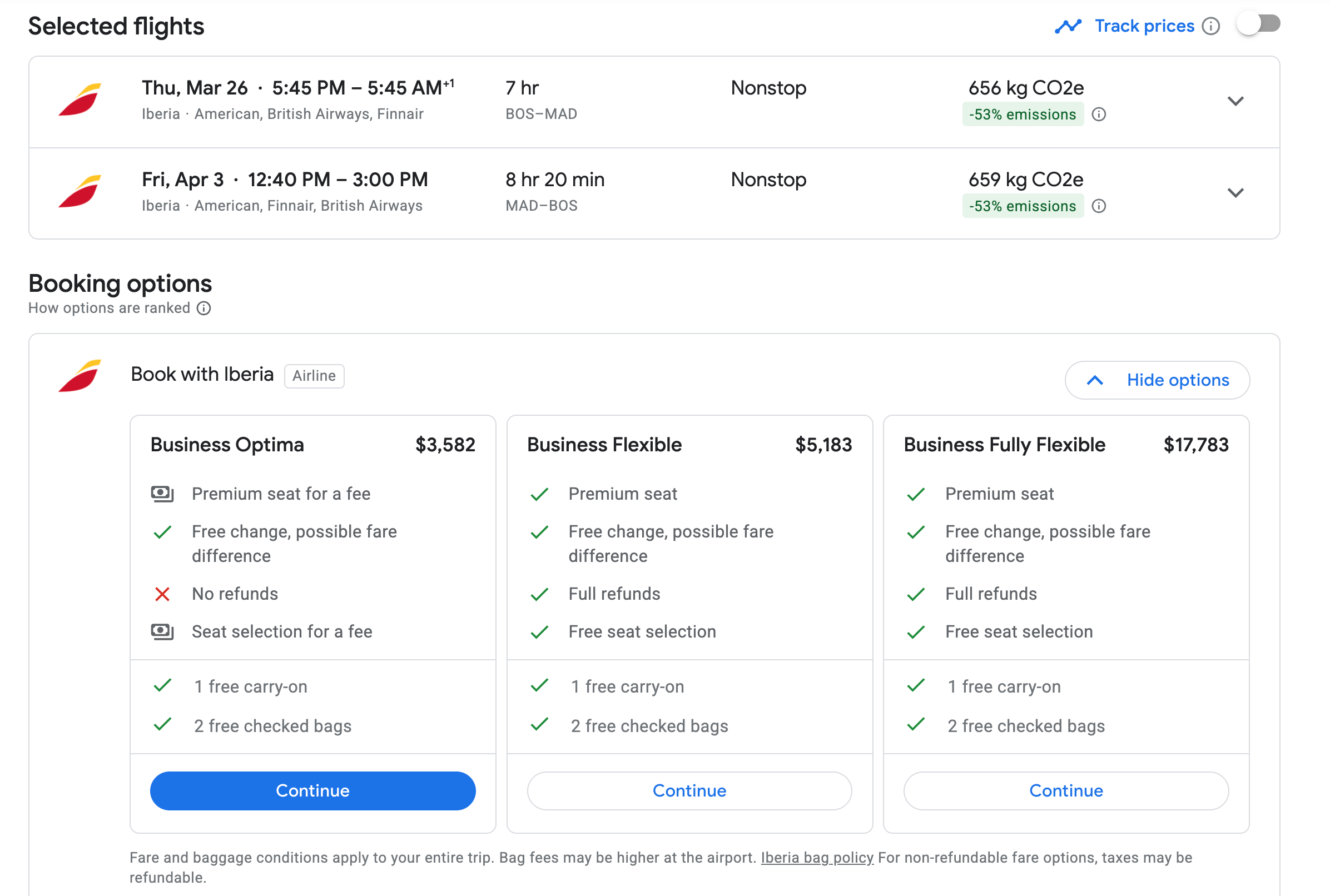 Google flights screenshot