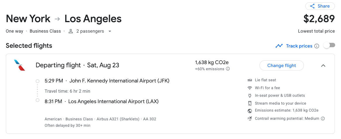 Google Flights screenshot