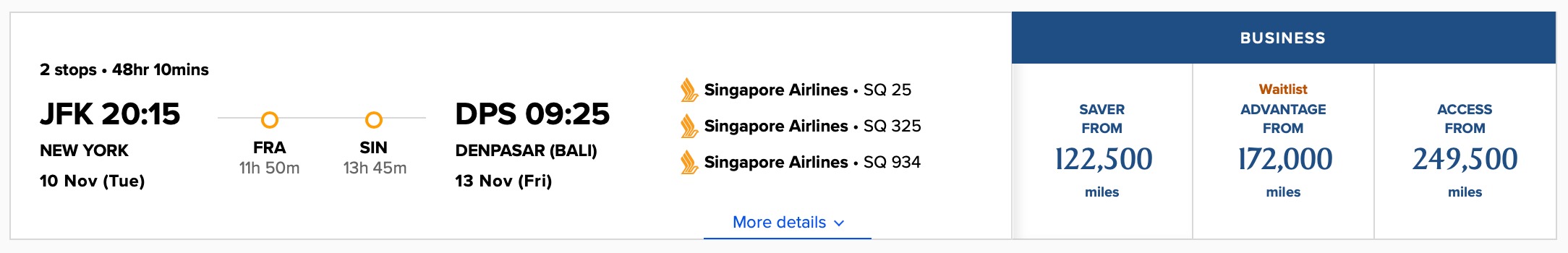 Singapore Airlines fare types