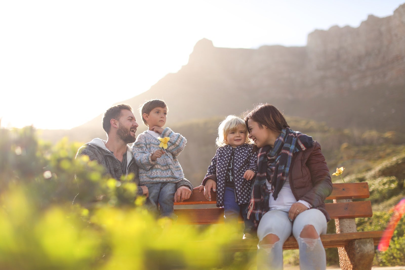 Family on a beach in the winter in South Africa