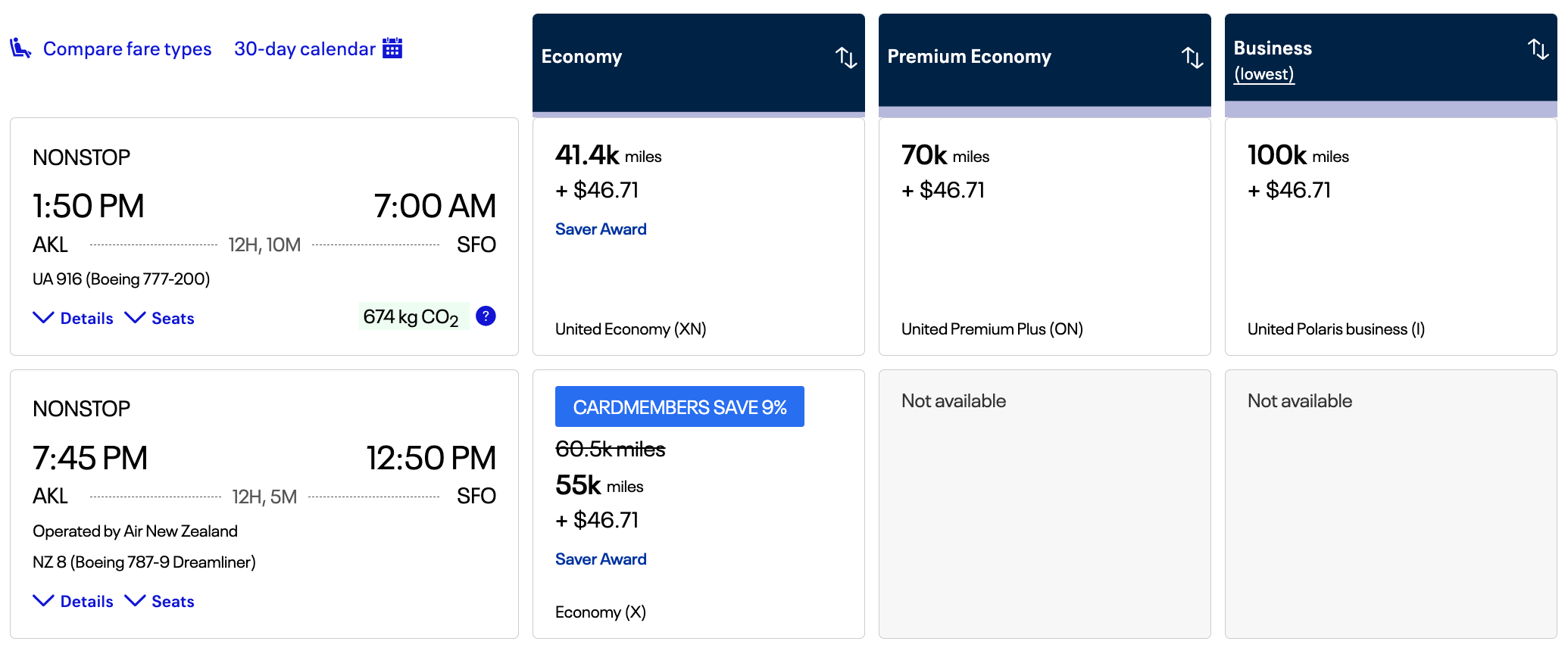 United Air NZ SFO-AKL