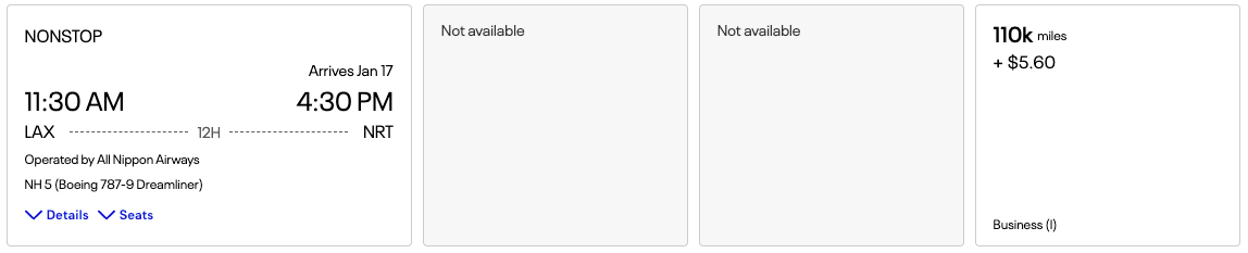 United Website Showing Los Angeles to Tokyo