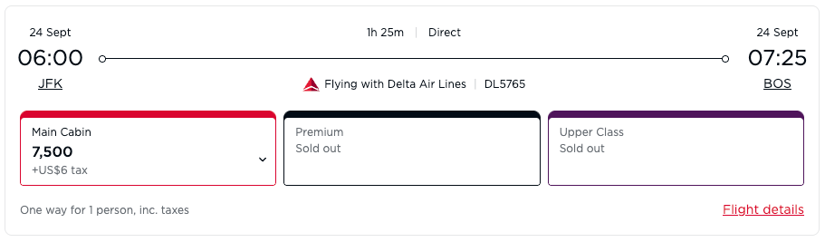 Virgin Atlantic Award Flight JFK BOS on Delta