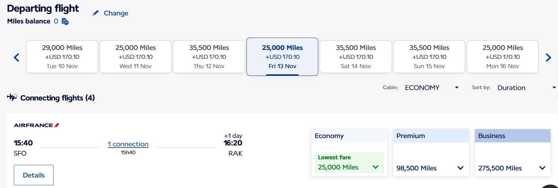 Flying Blue award from San Francisco to Marrakesh