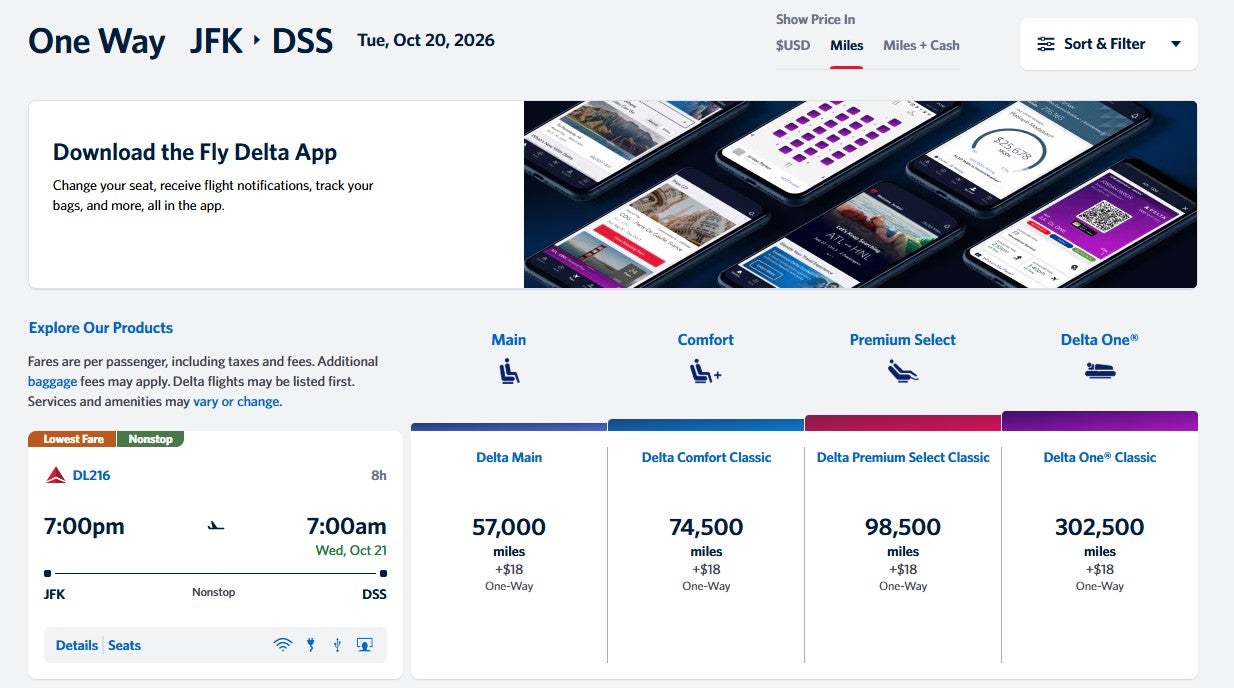 Delta award option from JFK to DSS