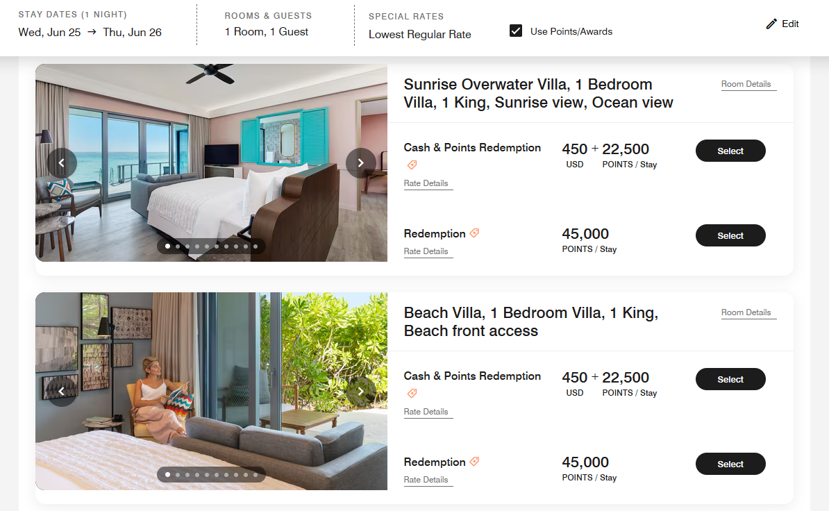 Marriott award pricing example