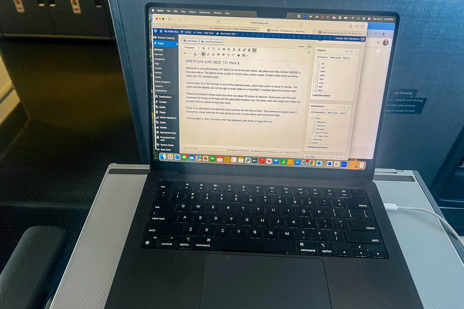 laptop on tray table
