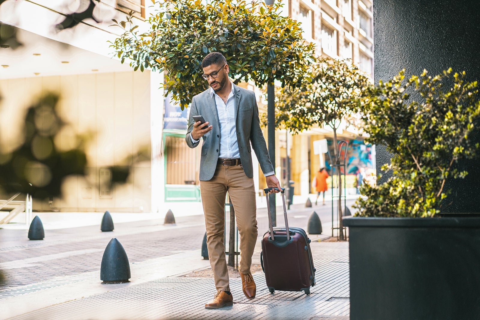 Businessman entering a hotel