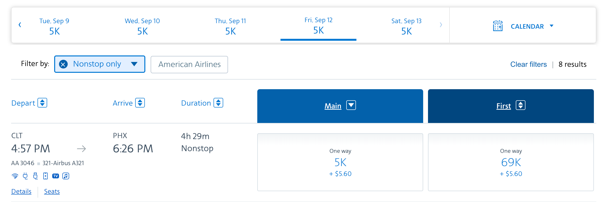 American CLT-PHX 5000 miles