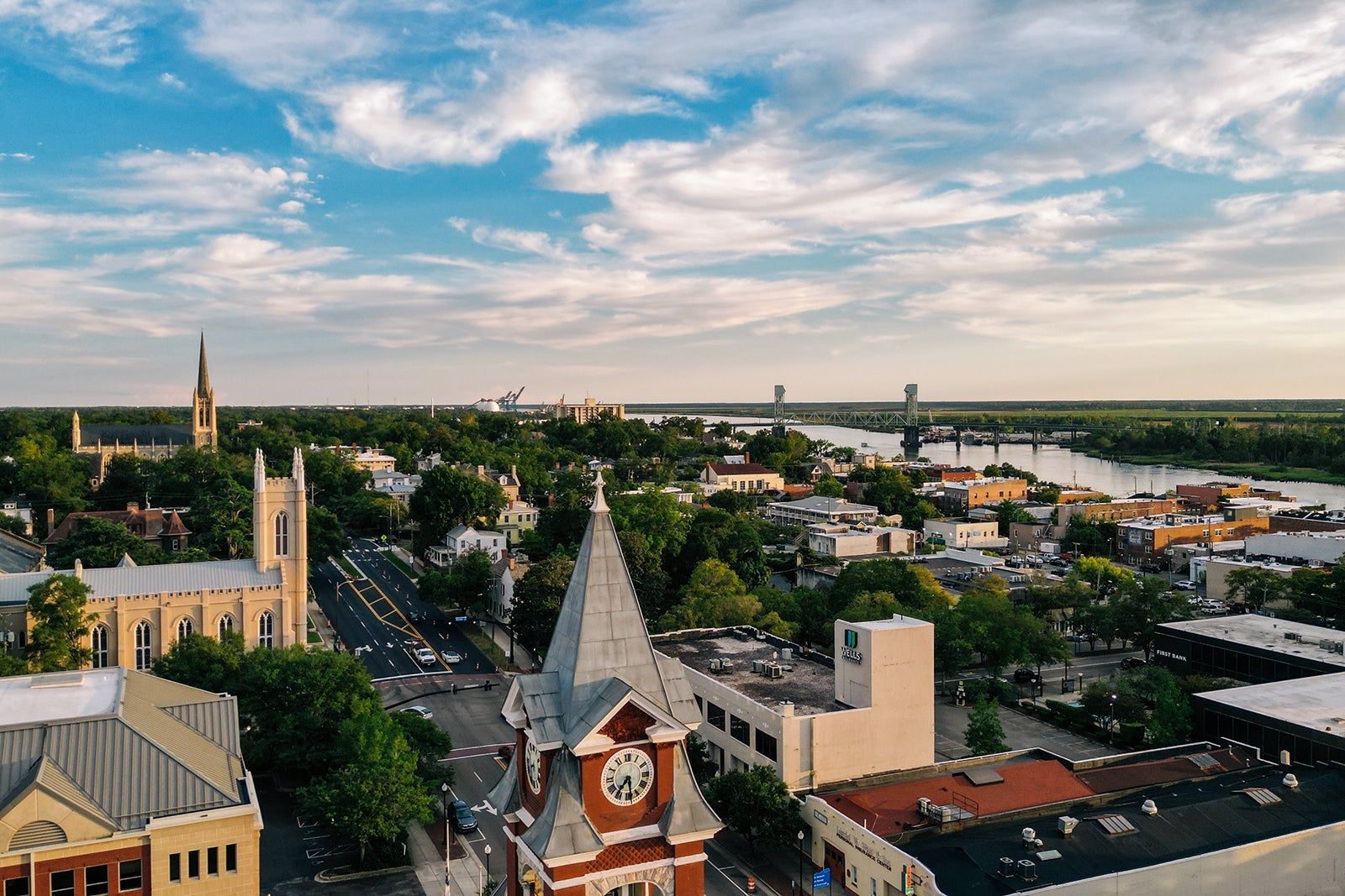Aerial view of the downtown Wilmington, NC, USA