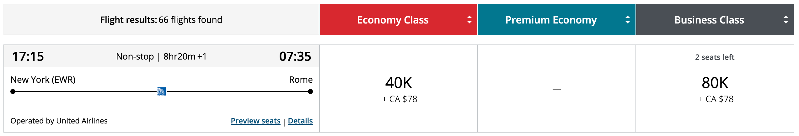Air Canada Award Flight From Newark to Rome