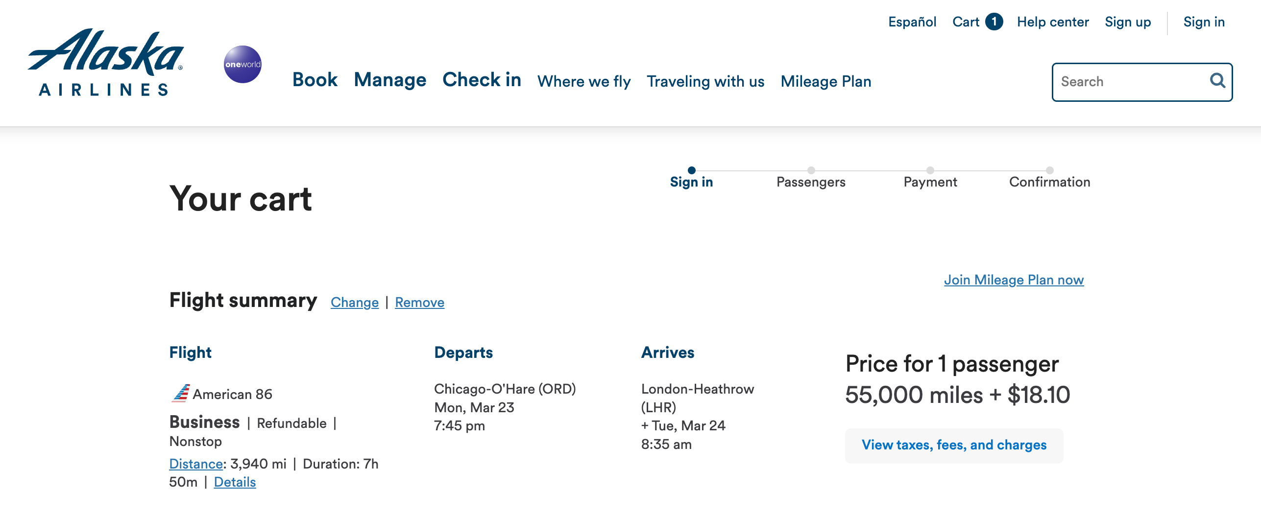 Alaska AA ORD-LHR miles