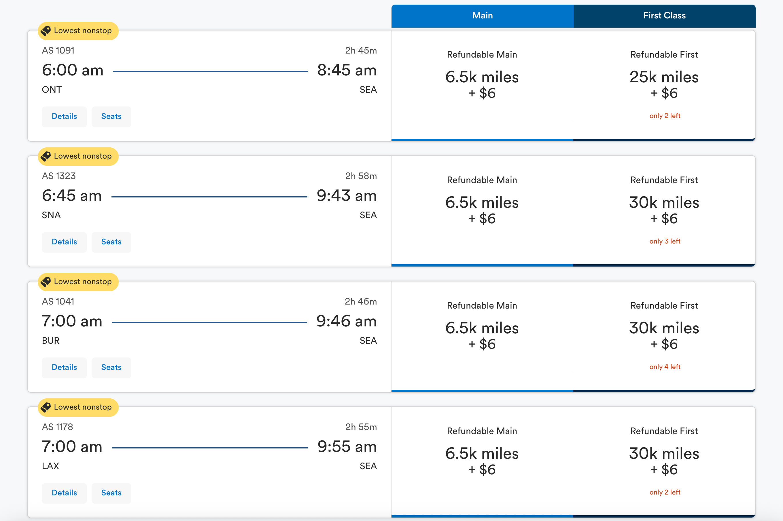 Alaska LA-SEA 6500 miles