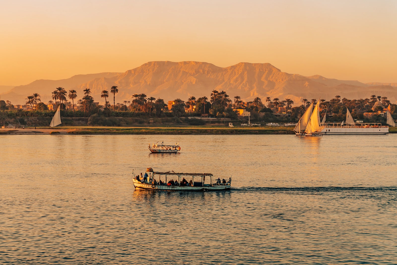 Nile River Landscape near Esna Egypt at sunset