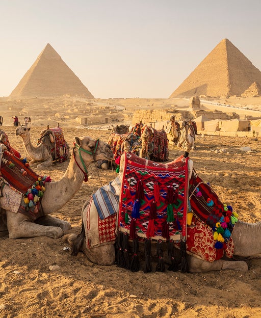 amels stopping in front of the famous pyramids of Giza, Cairo, Egypt, Africa