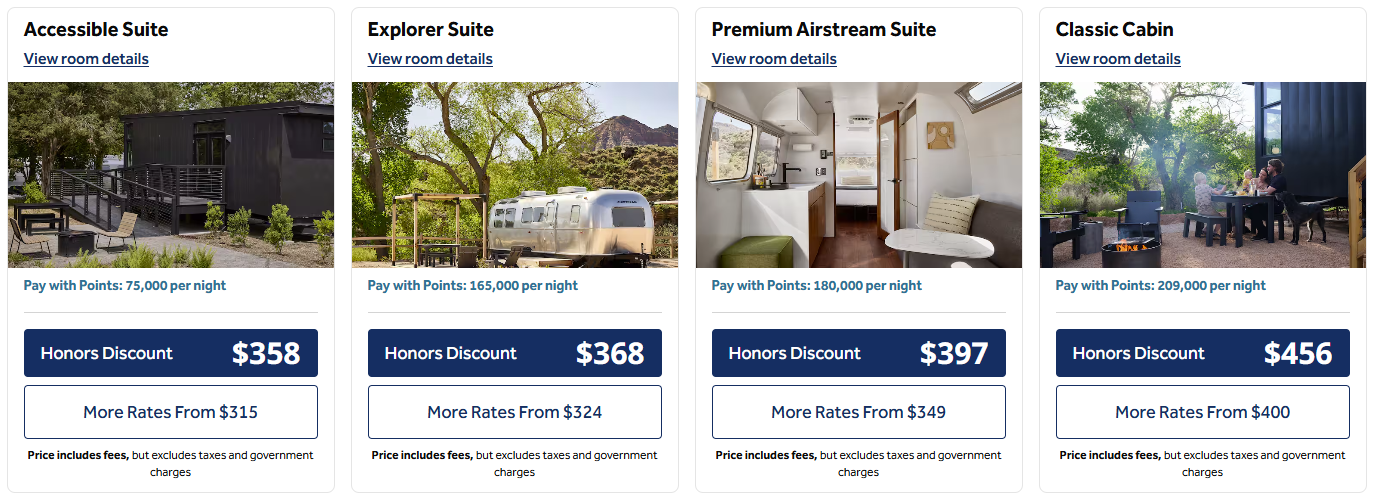 Hilton Autocamp Zion points options Sept 4-6