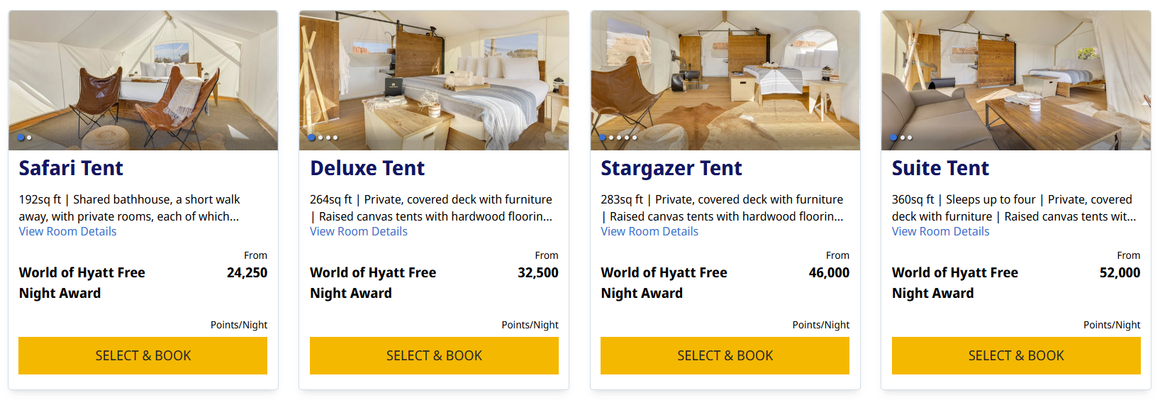 Hyatt Under Canvas Moab points options Sept 4-6