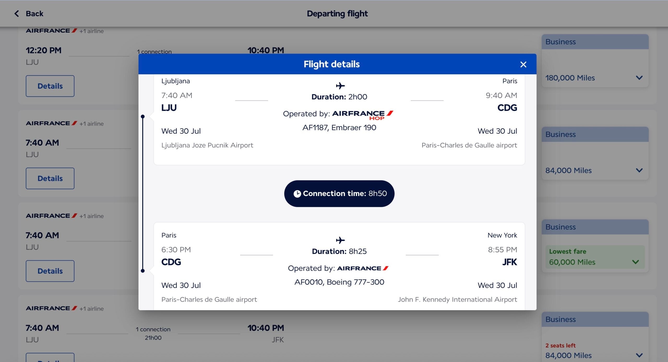 Air France Flying Blue search results. AIR FRANCE