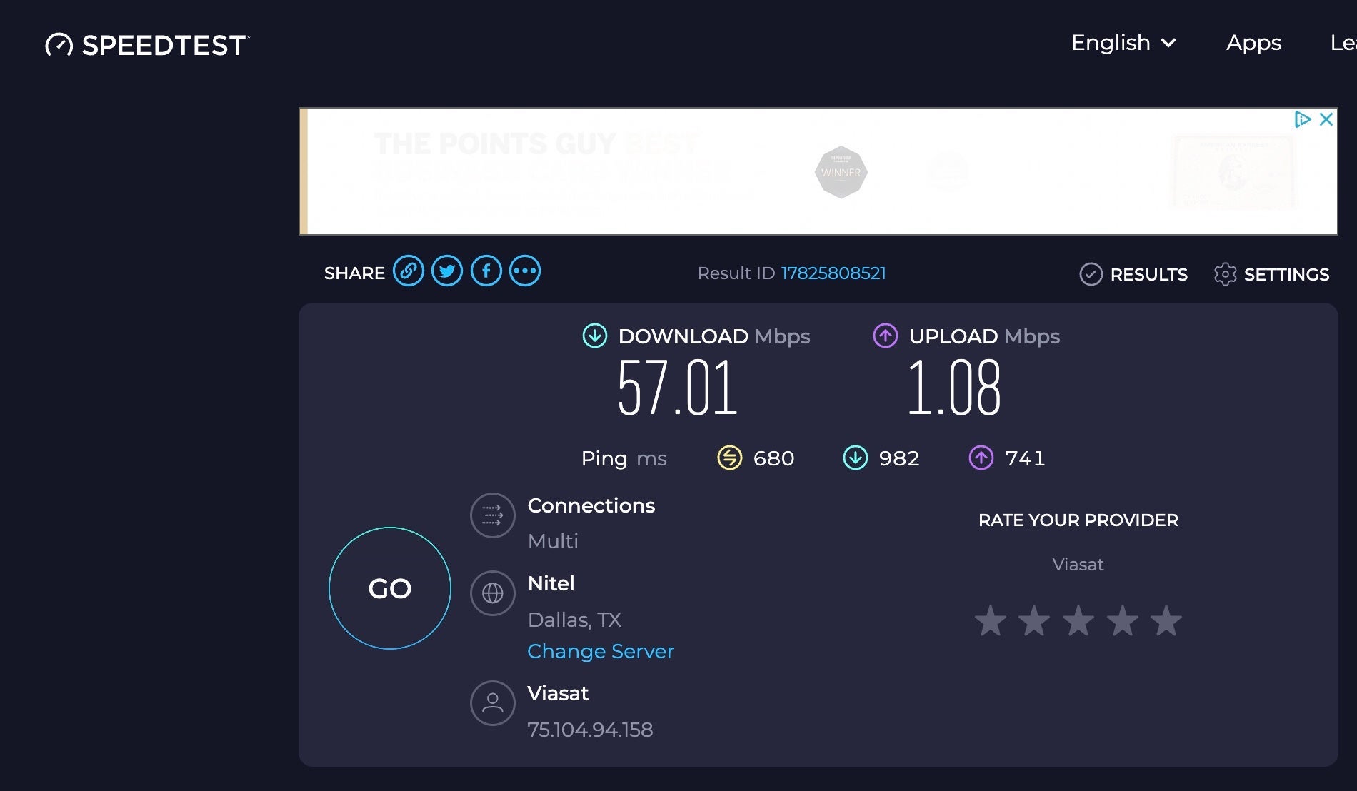 Wi-Fi speed test. OOKLA