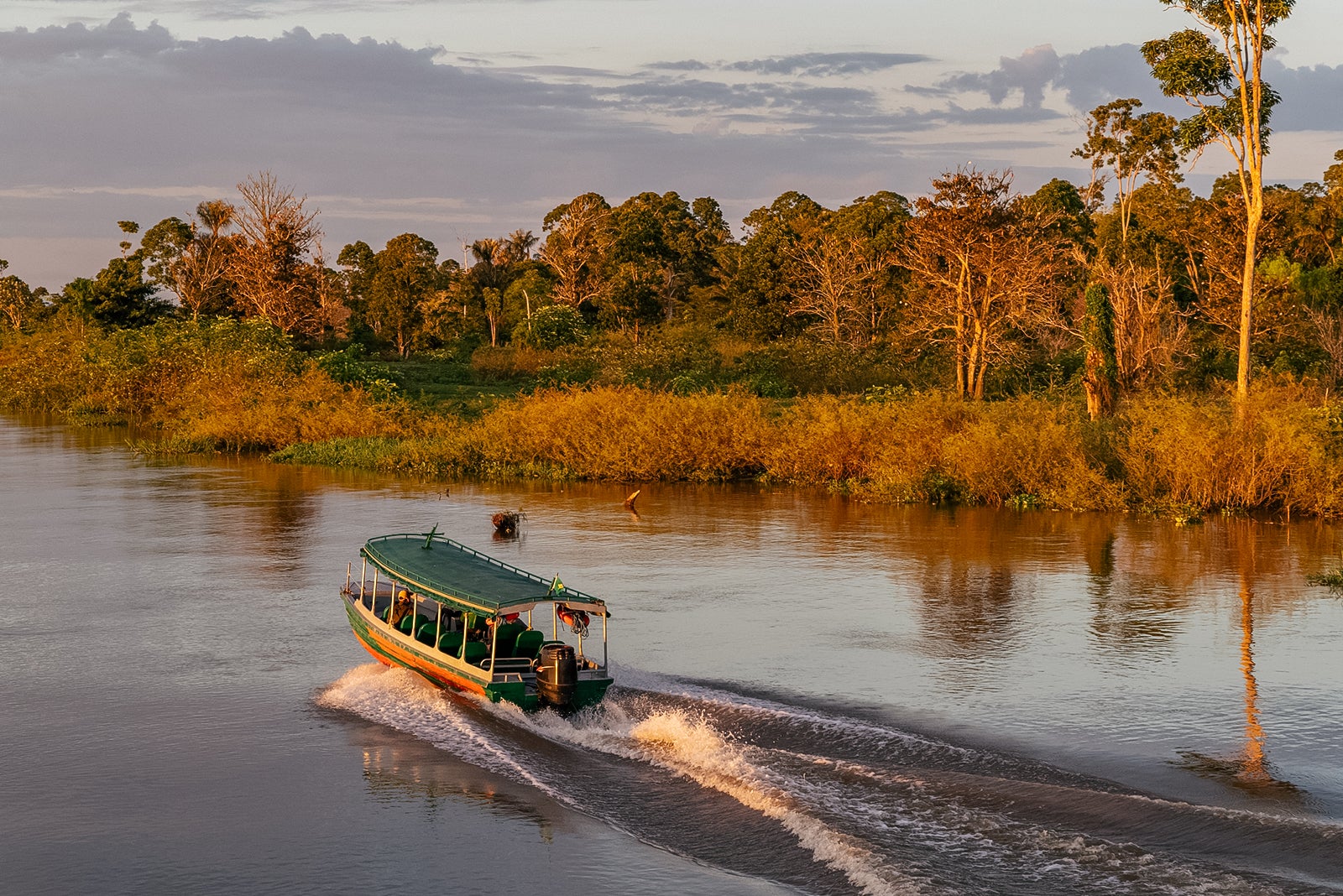 At first glance, a clear passenger ship, serving between Manas and Careiro da Varzea at a meeting of two rivers - Black and Amazon - head, had only one passenger in the flooded bank along the Amazon Valzia. This is the only means of transportation, as there are no bridges across the Amazon, although there are many small cities along the banks. It's at least twice as fast as a ferry, which will take more than an hour to go on the same journey.