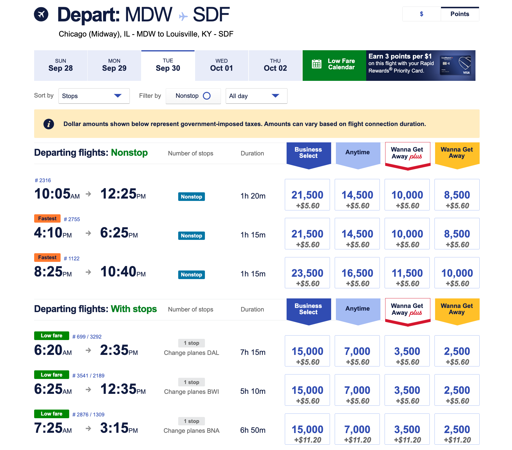 Southwest MDW-SDF 8500 points