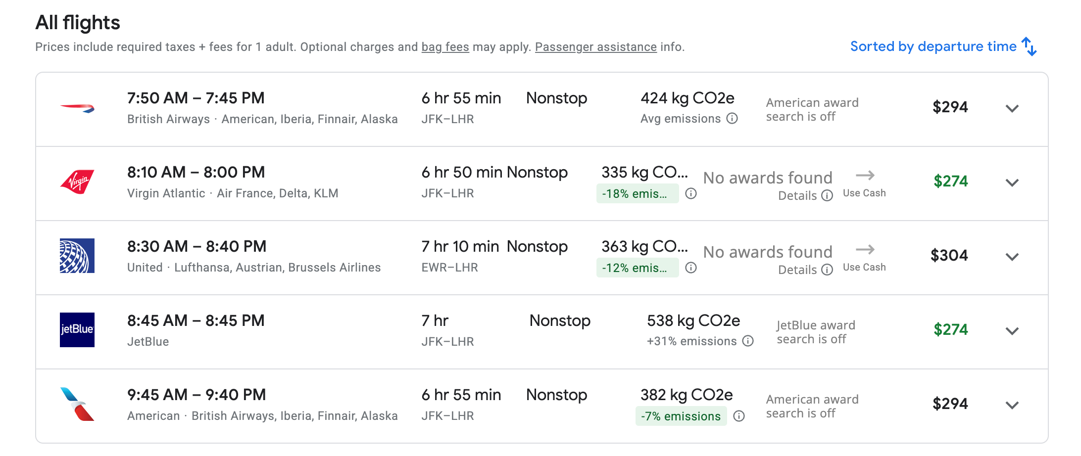 Google Flights screenshot