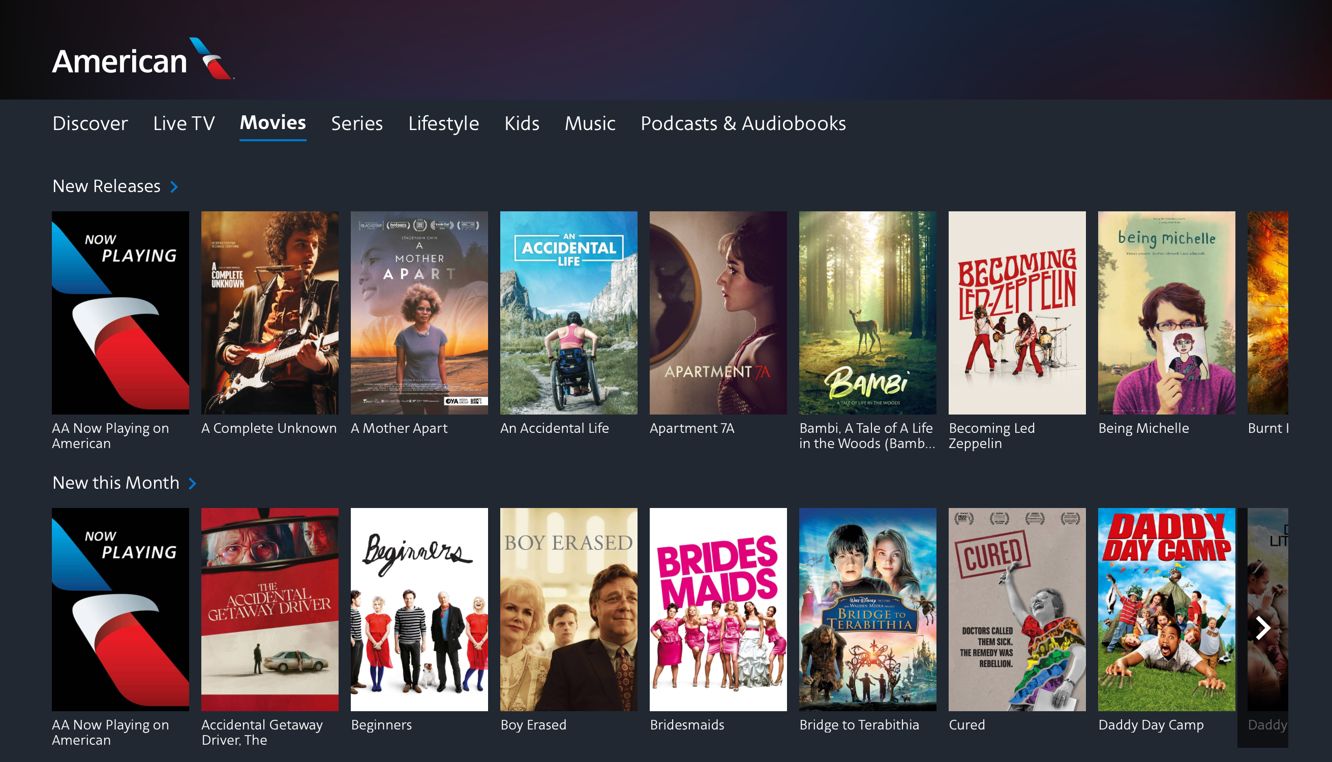 American Airlines movie selections.