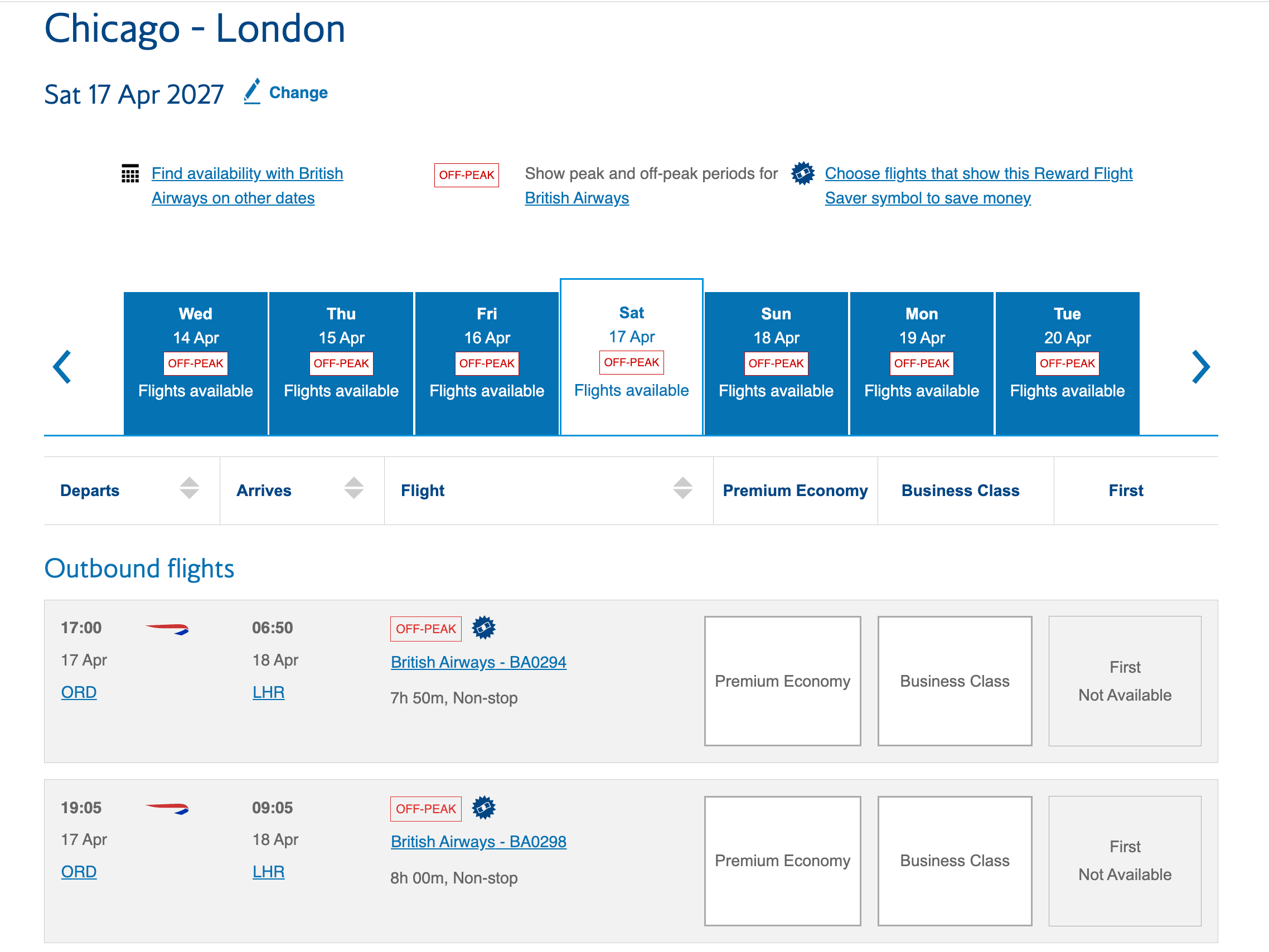 British Airways screenshot