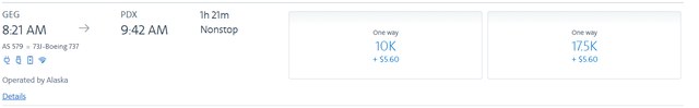 Alaska airlines booking GEG-PDX via American