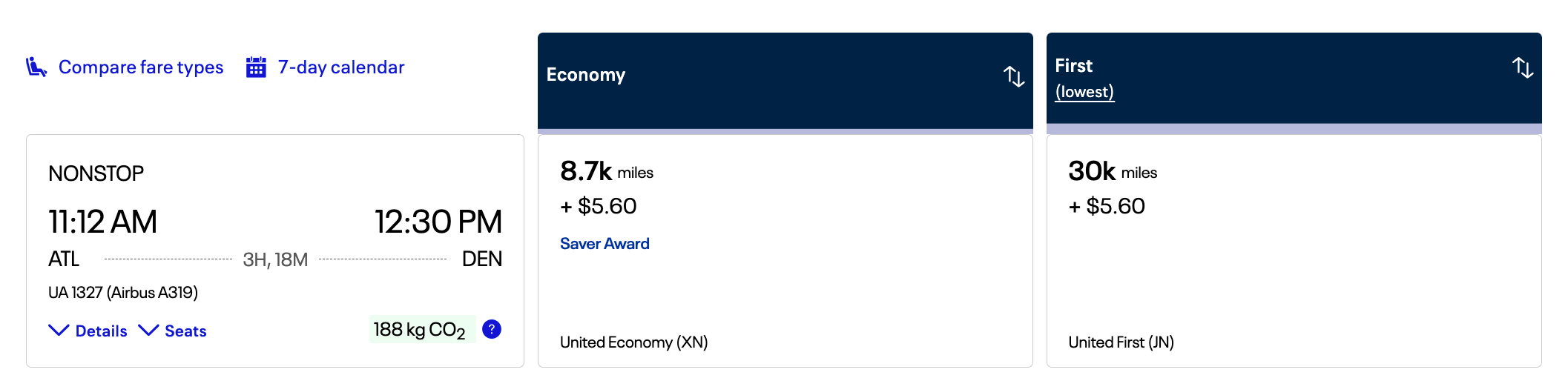 United ATL-DEN 8700 miles