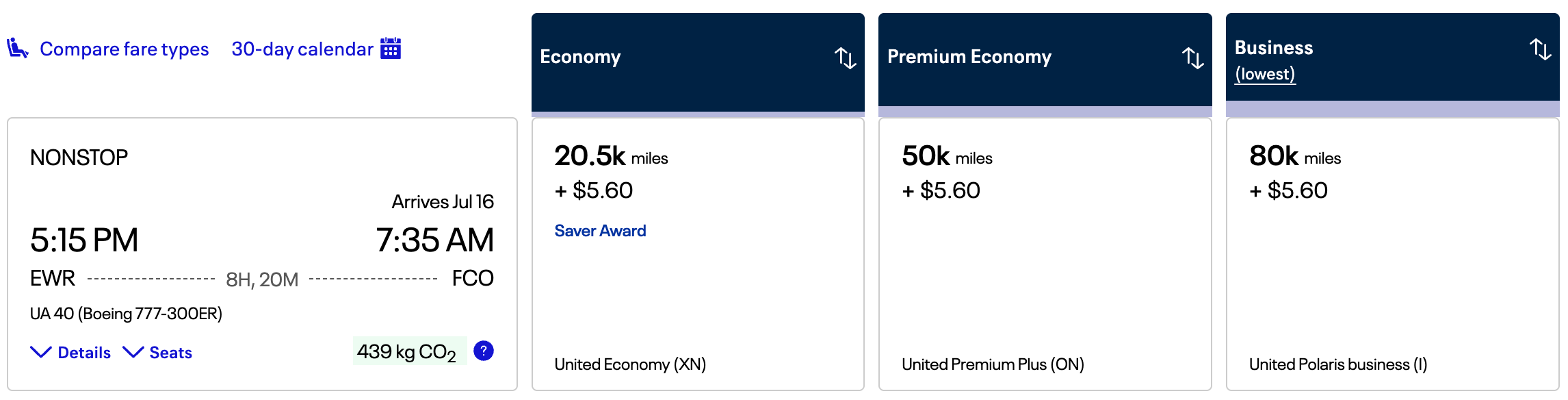 United Award Flight From Newark to Rome