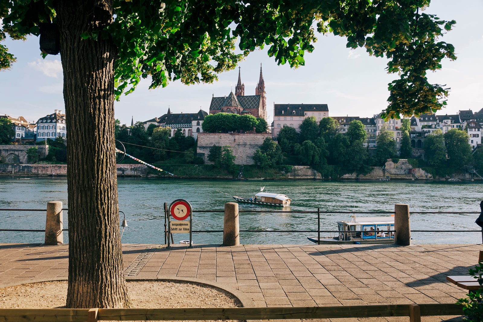 View of Basel Munster across the Rhine River in Basel Switzerland