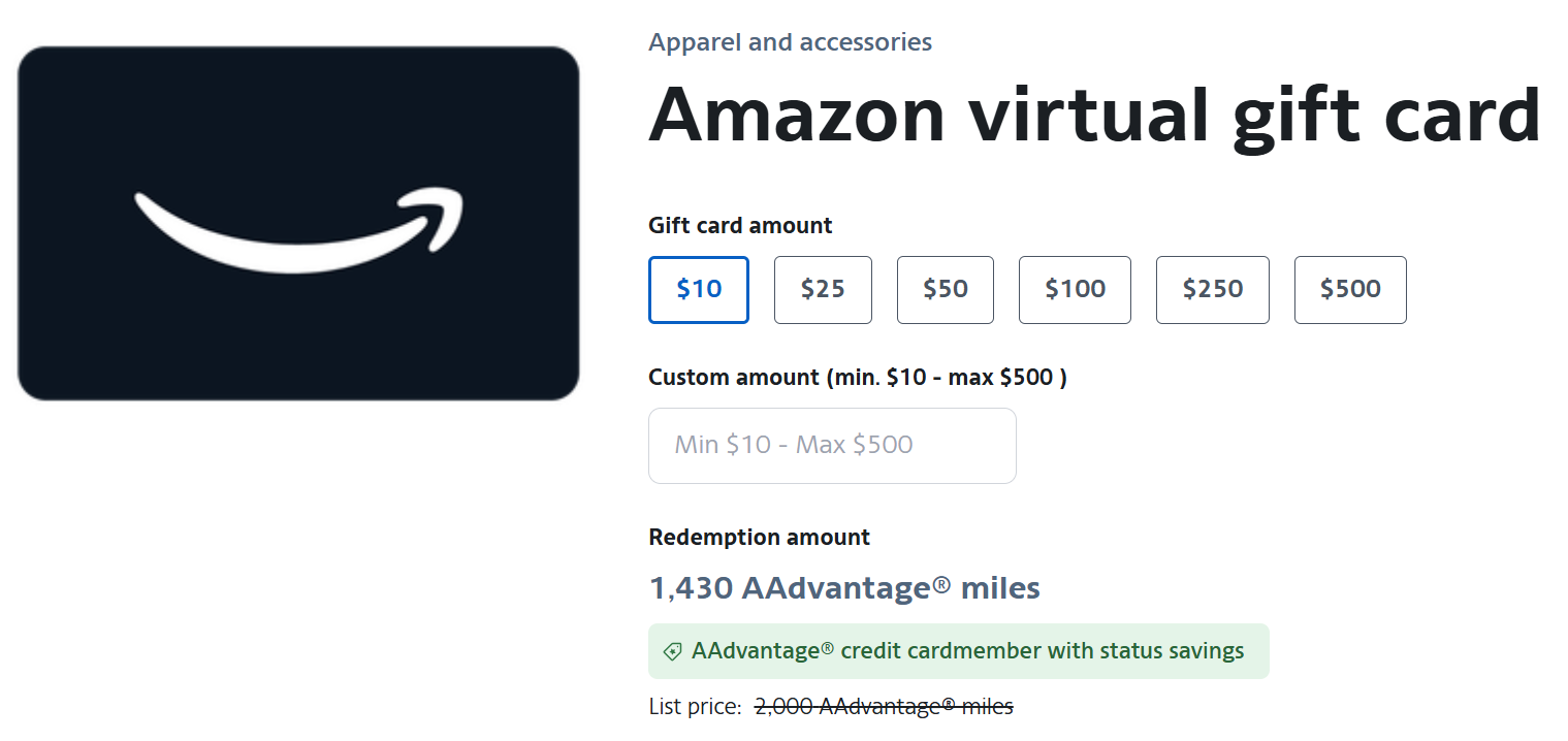 Redeeming American miles for gift cards