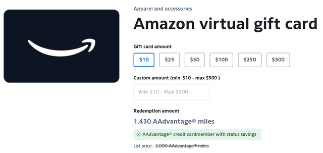 Redeeming American miles for gift cards