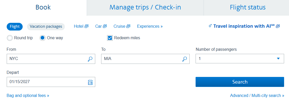 Booking an American AAdvantage award flight