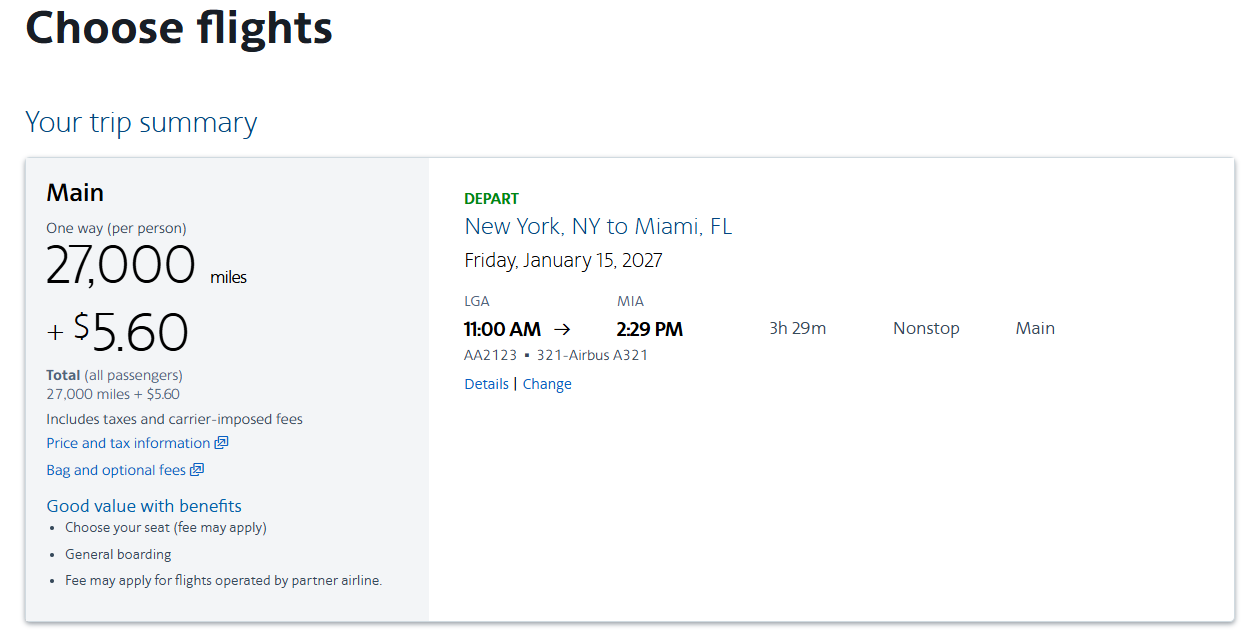 Booking an American AAdvantage award flight