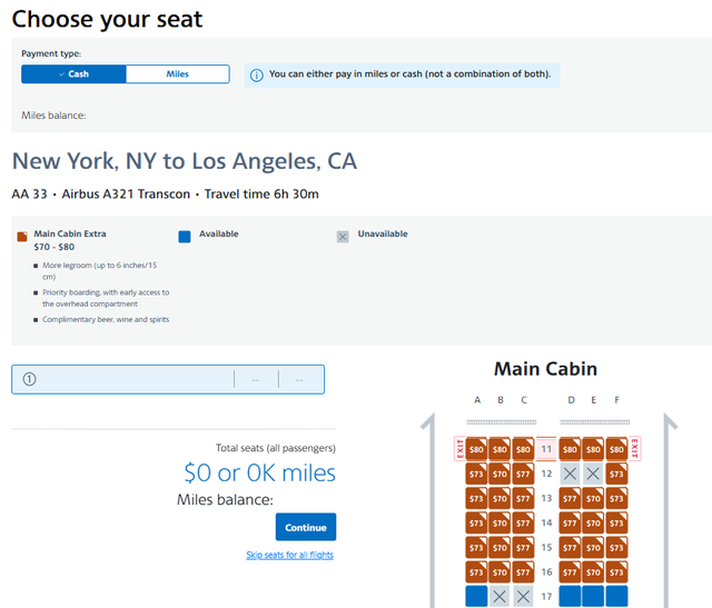 Pay cash for American seat selection