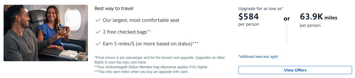 An American Airlines upgrade offer