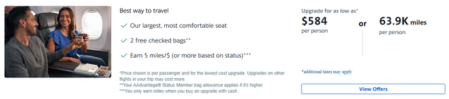 An American Airlines upgrade offer