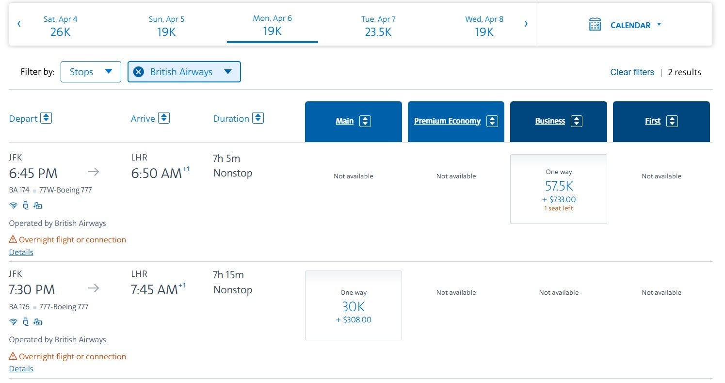Booking a British Airways flight with American miles