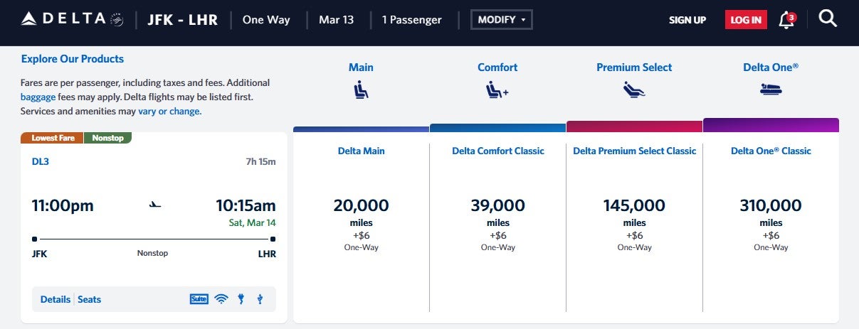 Booking a Delta award from New York to London