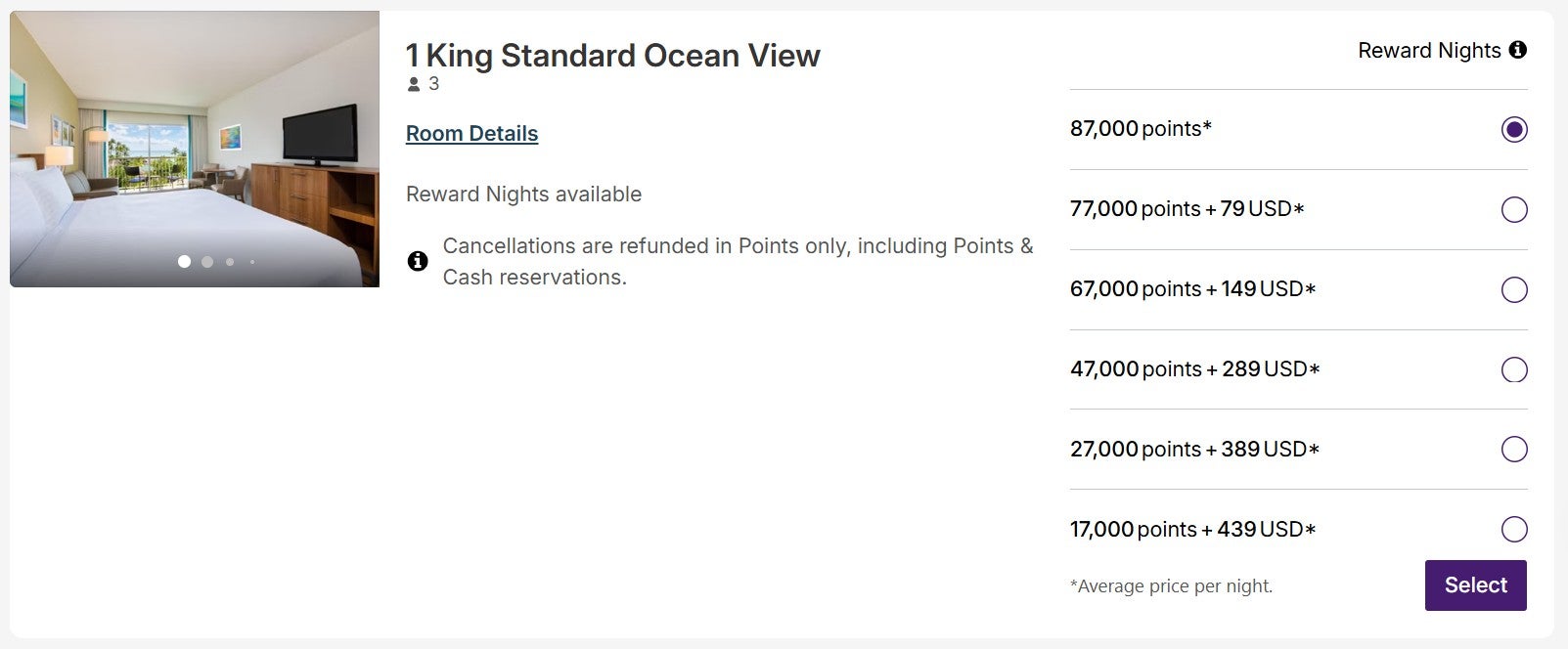 IHG award night options in Aruba