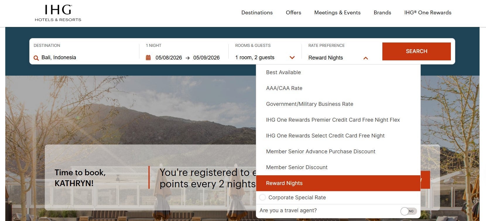 Booking an IHG award night