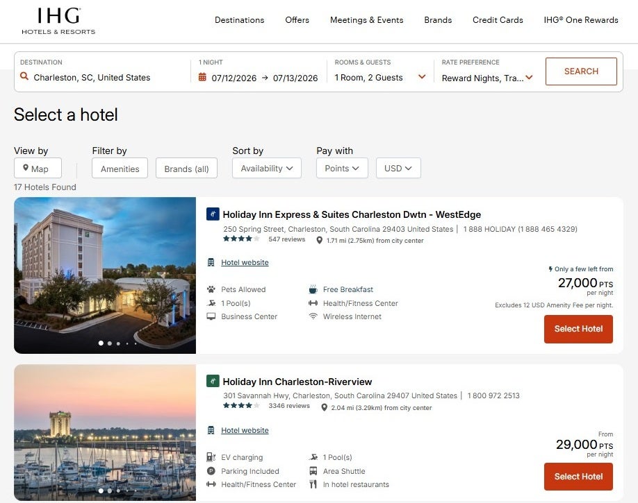 Redeeming IHG points for a stay
