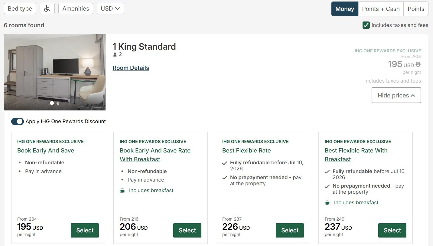 Redeeming IHG points for a stay