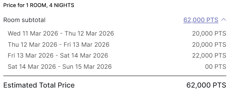 IHG fourth night reward booking